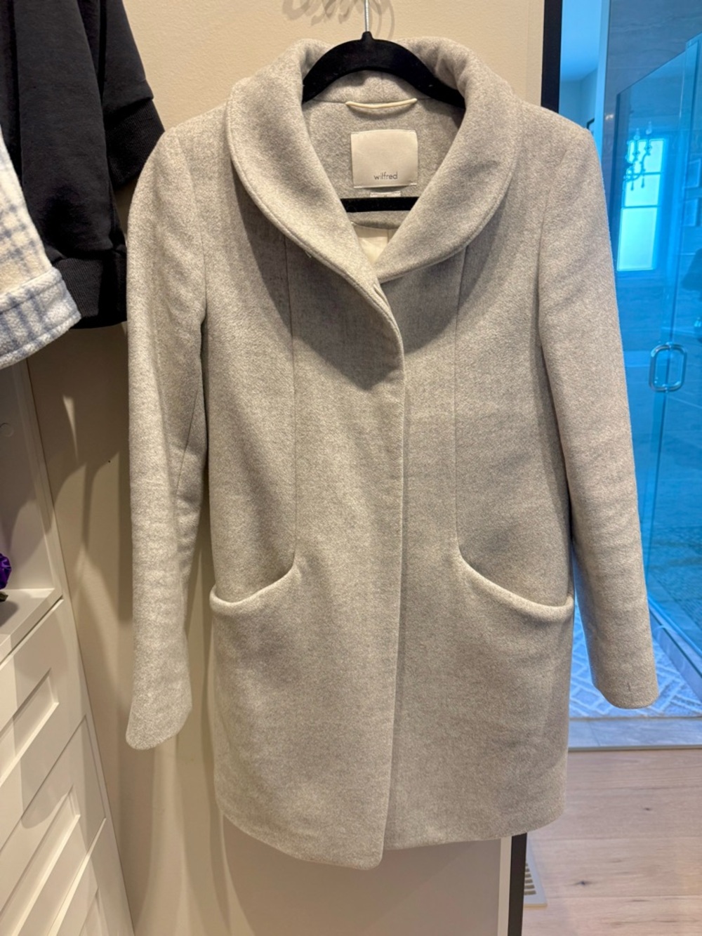 Wilfred Gray Funnel Collar Wool Coat